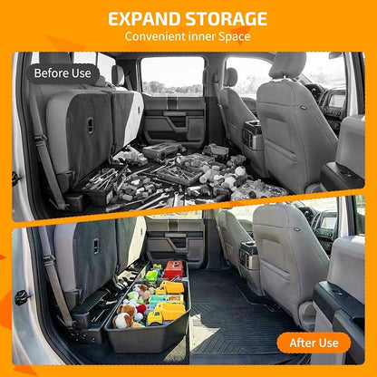 Rear Underseat Storage Box for 2015-2025 Ford F-150 & 2017-2025 Ford F-250 F-350 F-450 F-550 Super Duty, Heavy-Duty Back Seat Organizer with Dividers, Non-Slip Waterproof Truck Under Seat Storage