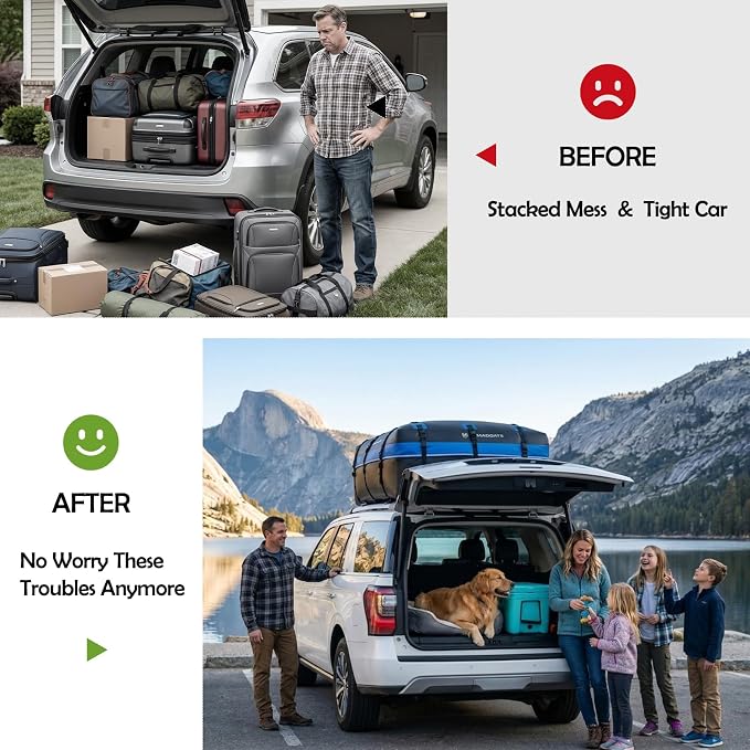 MD MADOATS Rooftop Cargo Carrier, 22 Cubic Ft Car Roof Cargo Carrier for All Vehicles, 840D Waterproof Car Top Carrier with Anti-Slip Mat, 6 Hooks, Storage Bag,Zipper Lock for Tripping & Moving - Blue
