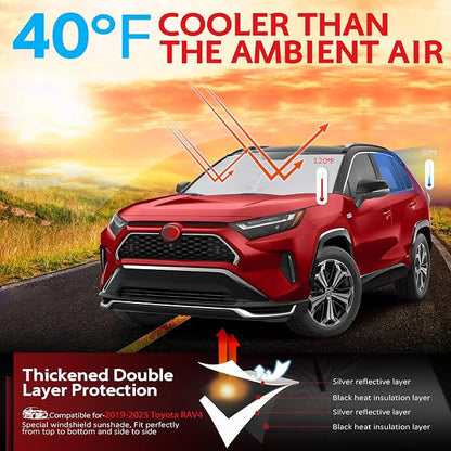 KAYZT Windshield Sun Shade for Toyota RAV4 2019-2025 RAV-4 Foldable Sunshade SUV Front Window Custom Fit Accessories