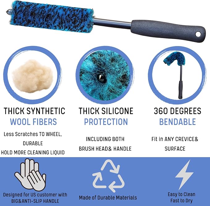 oesee 7PCS Car Wheel Rims Detail Cleaning PRO Wash Kit, Wheel Wash Mitt, Tire Brush, 2PCS Soft Wheels Brush, Detailing Brush, and Tire Dressing Pads, Microfiber Dry Towel Scratch-Free Cleaning