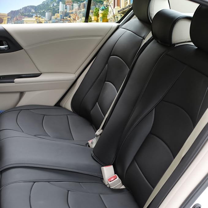 FH Group Ultra Comfort Highest Grade Faux Leather Full Set Car Seat Cushions– Universal Fit for Cars Trucks & SUVs (Solid Black)