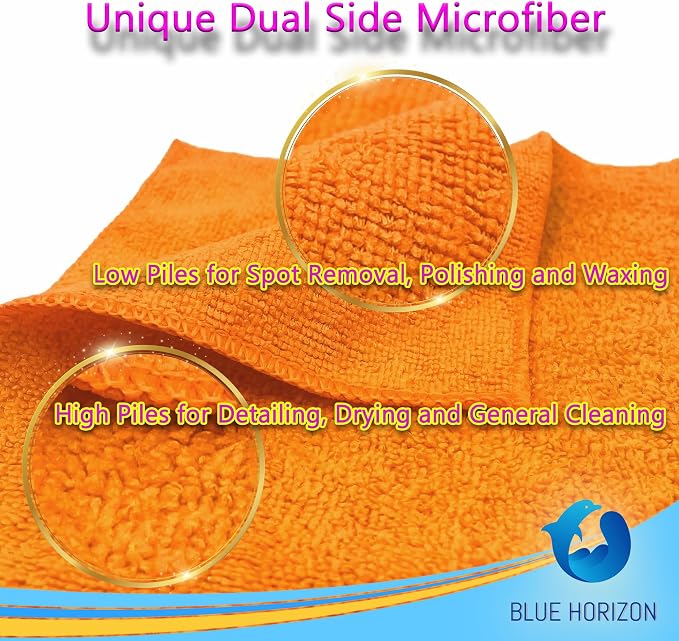 Blue Horizon Microfiber Cleaning Towels, Pack of 24, Ultra Soft Plush Washcloth, All Purpose Premium Microfiber Detailing Cleaning Cloths Reusable Shop Towels (16" x 16", Orange)