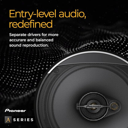 Pioneer A-Series Standard TS-A1671F 6.5” 3-Way Speakers (Pair) – 320W Max, Balanced Sound + Smooth Treble, Enhanced Bass, Ideal Factory Upgrade, Installation Adaptors Included