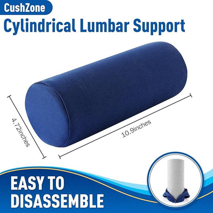 CushZone Lumbar Roll Support Pillow for Office Chair, Car, Gaming Chair, Memory Foam Back Cushion with Washable Cover for Relieving Back Pain & Improving Posture,Blue