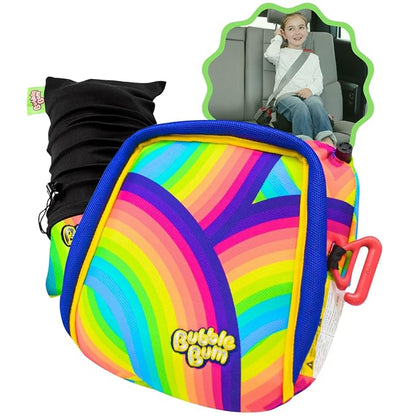 BubbleBum Backless Booster Car Seat – Inflatable, Portable Travel Booster for Kids 40–100 lbs, Ages 4–11, Fits 3 Across, Rideshare & Carpool, FMVSS 213 Certified – Rainbow