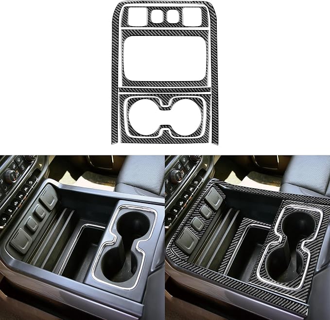Real Premium Carbon Fiber Fit for Chevy Silverado/GMC Sierra 1500 2014-2018 for 2500/3500HD 2015-2019 Car Center armrest Panel Kit Trim Decals Sticker Auto Interior Accessories Cover 6pcs Black