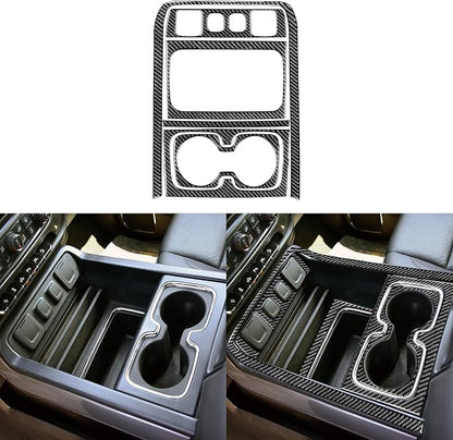 Real Premium Carbon Fiber Fit for Chevy Silverado/GMC Sierra 1500 2014-2018 for 2500/3500HD 2015-2019 Car Center armrest Panel Kit Trim Decals Sticker Auto Interior Accessories Cover 6pcs Black