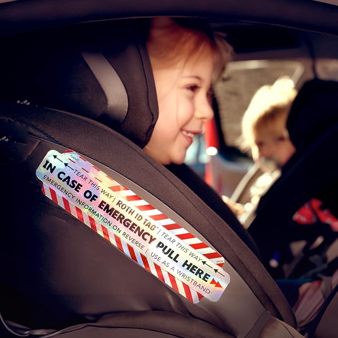 Emergency Contact Identification System for Car Seats, Booster Seats, Baby Gear | Mega ROTH ID TAG Kit (10 Tags)
