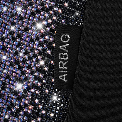 CAR PASS Bling Diamond Black Leather Car Seat Covers Full Set Interior Sets, Waterproof Shining Glitter Sparkly Crystal Armrest Fit Automotive Truck SUV Cute Women Girl, Bedazzed Iridescent Rhinestone