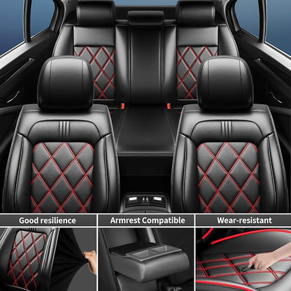 Escape Car Seat Covers Fit for Ford Escape 2001-2026, Premium Full Coverage Leather Automotive Seat Protectors, All Seasons Waterproof Breathable, Airbag Compatible (2 Front Seats, Red Black)