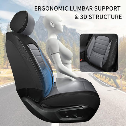 Car Seat Covers Full Set, Universal Leather Seat Covers for Cars, Breathable & Waterproof Automotive Seat Cover for Most Sedans, SUVs, Trucks, Full Coverage Seat Protector, Black Gray