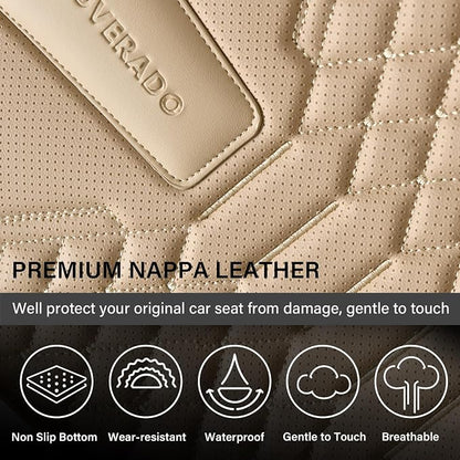 Coverado Front Seat Covers, 2 Pieces Universal Seat Cover for Cars, Breathable Nappa Leather Waterproof Car Seat Cover, Car Seat Protector, Driver Seat Cover, Auto Seat Covers Fit for Cars, Beige