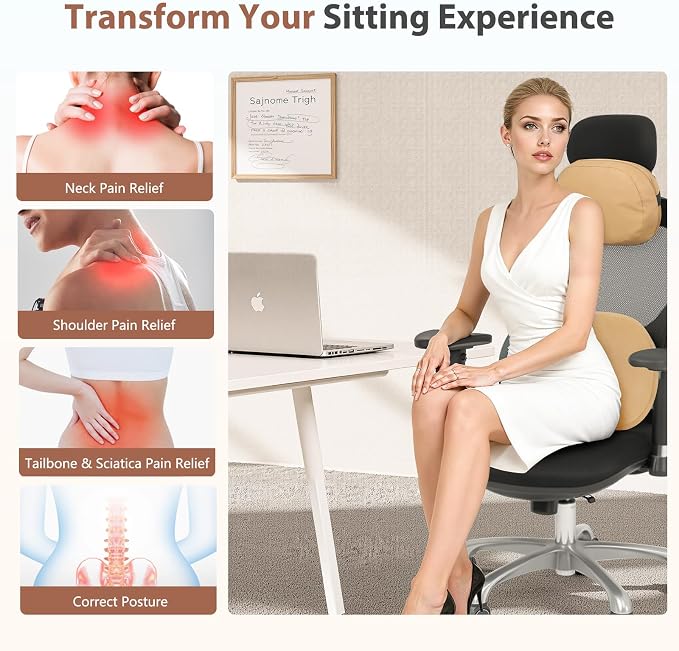 FLORICH Car Headrest and Lumbar Support Pillow for Car Office Chair, Double-Sided Skin-Friendly Suede & Leather Car Seat Pillow and Back Support, Pressure-Relieving Back Support for Car, Office Chair