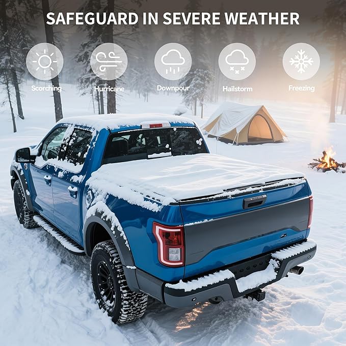 OEDRO Quad Fold Hard Truck Bed Tonneau Cover Fit for Chevy Silverado 1500 / GMC Sierra 1500 New Body Style 2019-2026 with 6.6ft Bed w/o Multi-Flex Tailgate, Black