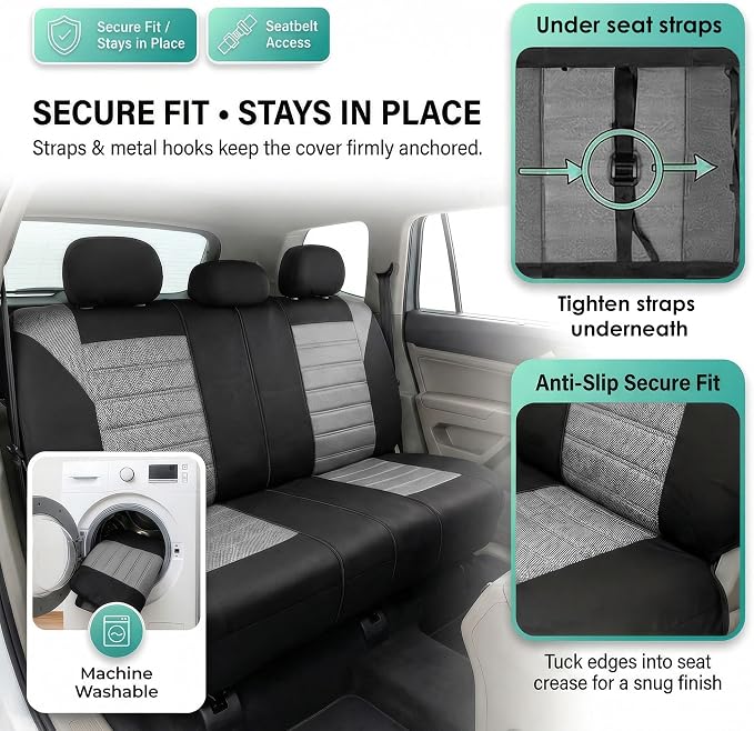 FH Group Car Seat Cover for Back Seat Premium 3D Air Mesh Gray Seat Cover Universal Fit Rear Seat Cover Split Bench Car Seat Protector for Dogs and Kids, Car Interior Accessories for SUV Sedan Van