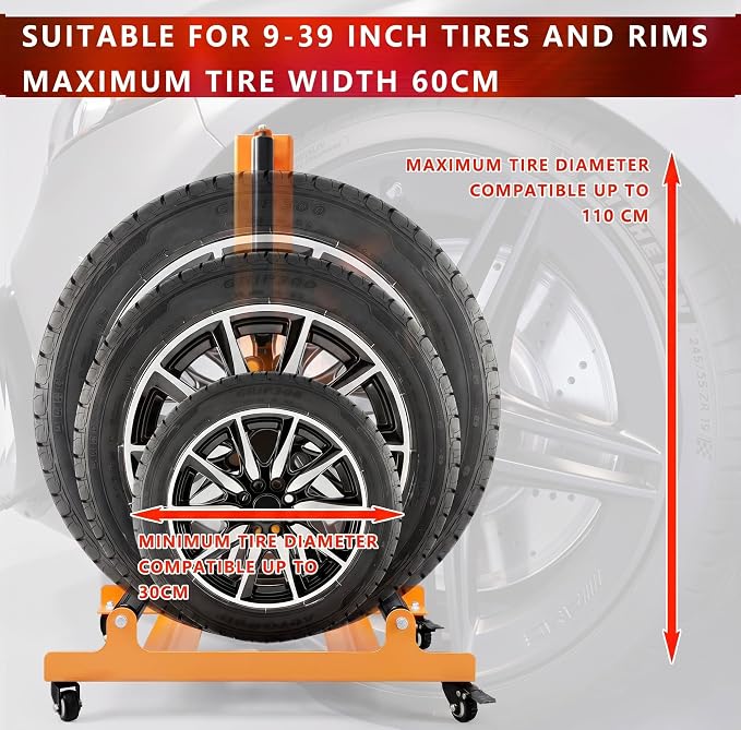 Rolling Wheel Detailing Stand – Heavy-Duty Tire Cleaning and Polishing Roller with 3-Way Rotating Rollers for Ceramic Coating, Tire Shine, Car Wheel Wash – Garage Accessory for Auto Detailers