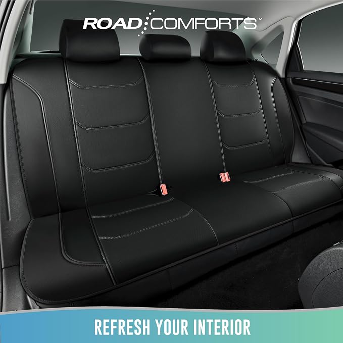 Road Comforts Seat Covers, Premium Leather Car Seat Covers Full Set,Airbag Compatible, Automotive Seat Covers Universal Fit Most Cars,Vans,Truck,SUV, Black