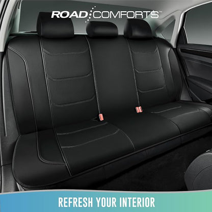 Road Comforts Seat Covers, Premium Leather Car Seat Covers Full Set,Airbag Compatible, Automotive Seat Covers Universal Fit Most Cars,Vans,Truck,SUV, Black