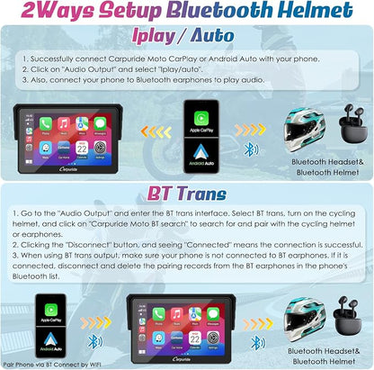 Carpuride W502B Motorcycle Carplay Screen for BMW R1200GS R1250GS S1000XR Motorcycle, 5 inch Waterproof Touchscreen, Portable Carplay/Android Auto GPS Navigation for Motorbike, Dual Bluetooth