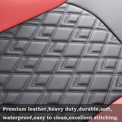 JOJOBAY Chevy Silverado Seat Covers,Leather Seat Covers for GMC Sierra,Custom Fit 2007-2026 1500 2500HD 3500HD Crew Double Extended Regular Cab,LT LZT RST Trail Boss(Full Set,Black Red)