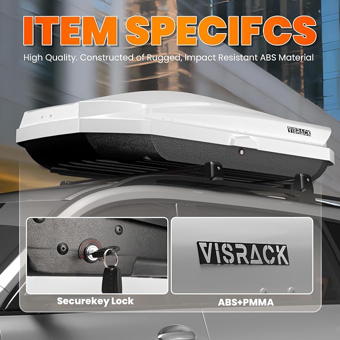 21 Cu Ft Cargo Box, Hard Shell Roof Cargo Carrier with Security Keys, 70.08" x 34.57" x 14.53" Roof Box, Dual-Sided Opening, Tool-Free Install, White