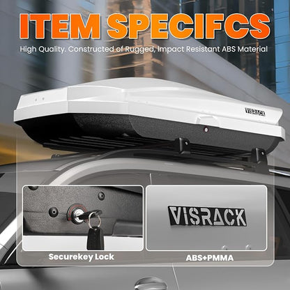 21 Cu Ft Cargo Box, Hard Shell Roof Cargo Carrier with Security Keys, 70.08" x 34.57" x 14.53" Roof Box, Dual-Sided Opening, Tool-Free Install, White