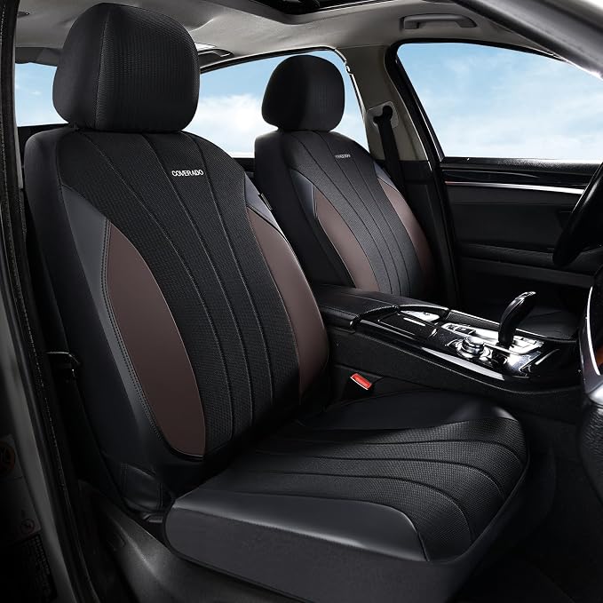 Coverado Seat Covers 5 Seats, Luxury Car Seat Covers Full Set, Automotive Car Protectors, Coffee Auto Seat Covers, Car Accessories Universal Fit for SUVs, Trucks, Sedans