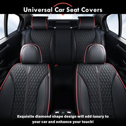 Coverado Car Seat Covers Full Set, Nappa Leather Seat Covers for Cars, Waterproof Front Seat Covers and Back Seat Covers, Car Seat Protector, Car Seat Cover Universal Fit for Most Cars, Black&Red