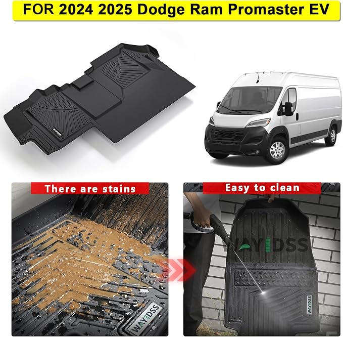 Floor Mats Fits 2024 2025 2026 Dodge Ram ProMaster EV, TPE All Weather Protection Car Front Row Mats, Black mat Accessories(Not Fit for Fuel)