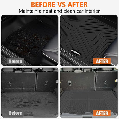 All Weather Floor Mats Cargo Liner for Ford Mustang Mach E 2021-2025 (NOT for Ford Mustang), TPE Rubber Floor Liners Anti-Slip Full Set Mats with Door Sill Protectors for 2025 Mach E Accessories