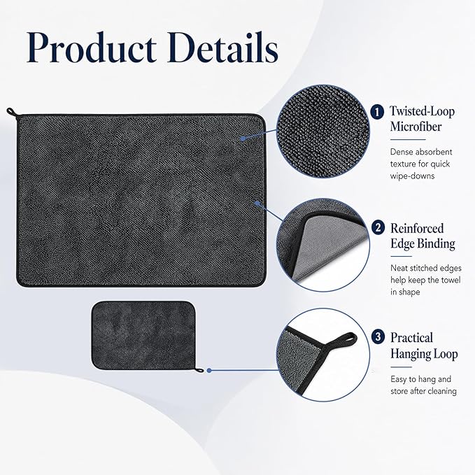 4 Pcs Car Drying Towel Set, 35.4 x 23.6 in & 15.7 x 11.8 in Microfiber Drying Towels, Thick Twisted-Loop Highly Absorbent Quick Dry Cloth for Car Wash, Detailing, Home & RV Use, Gray