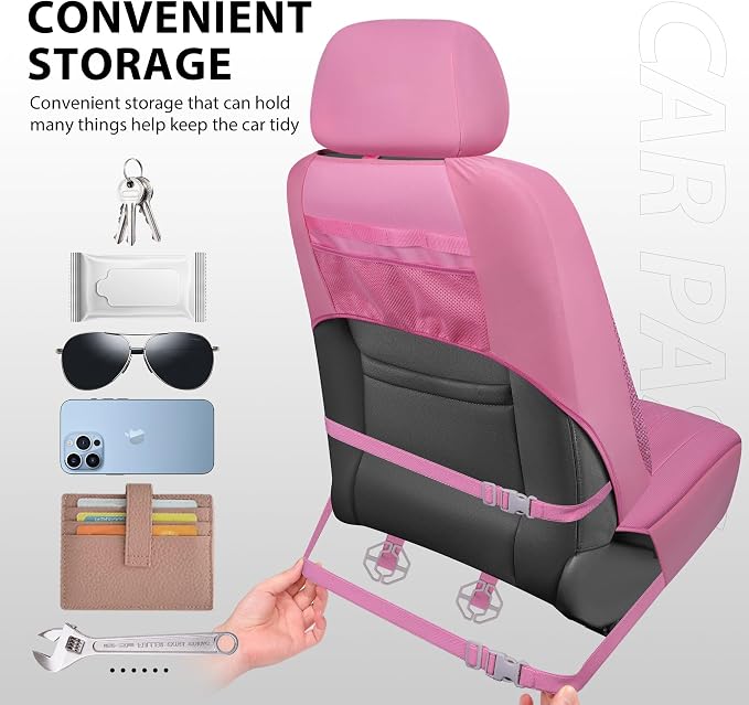 CAR PASS Pink Oxford Bling Diamond Car Seat Covers Full Set Interior Sets, Waterproof Shining Glitter Sparkly Crystal Universal Armrest Fit 95% Automotive Truck SUV Cute Women Girl, Pink Rhinestone