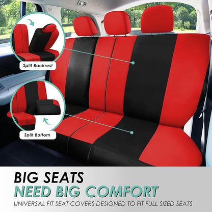 FH Group Car Seat Covers Combo Full Set with Carpet Floor mats Steering Wheel Cover and Seat Belt Pads- Universal Fit for Cars Trucks and SUVs Red