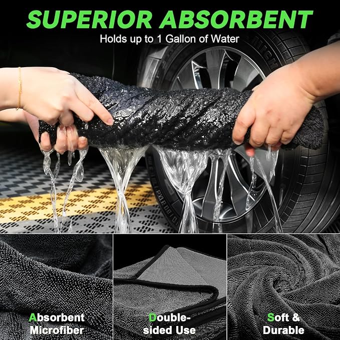 2-Pack Microfiber Towels for Cars 36"x24", Extra Large Ultra Absorbent Car Wash Drying Towels Detailing Supplies for SUVs and Trucks, No Streaks, Spots or Scratches