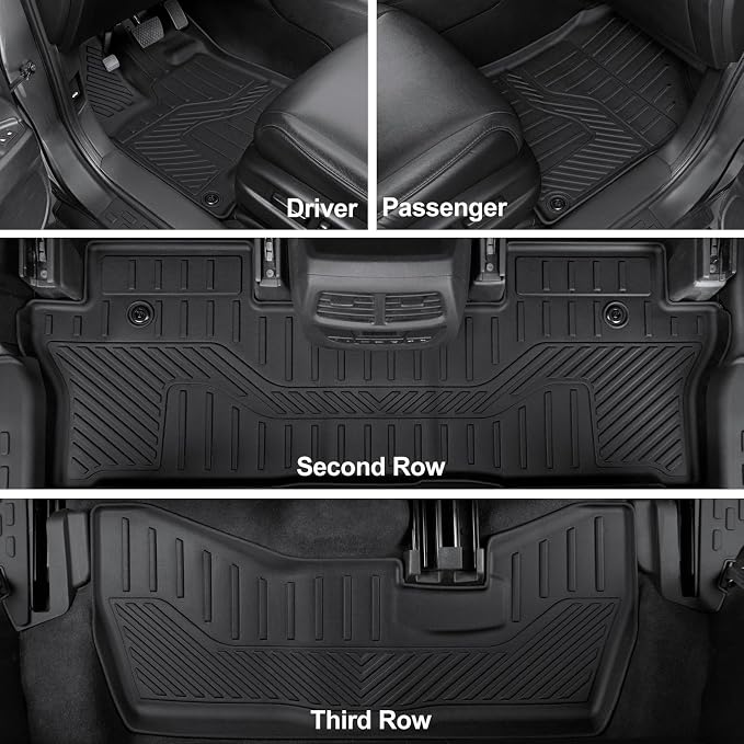 Floor Mats for 2016-2022 Honda Pilot 8 Passengers (No Elite Models), Cargo Mat with Backrest Mat All Weather Protection TPE Car Liner for Honda Pilot Door Sill Guards Accessories