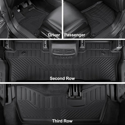 Floor Mats for 2016-2022 Honda Pilot 8 Passengers (No Elite Models), Cargo Mat with Backrest Mat All Weather Protection TPE Car Liner for Honda Pilot Door Sill Guards Accessories