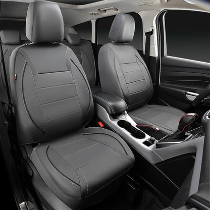 CAR PASS Piping Faux Leather Car Seat Cover Full Set,Grey Breathable Leather Seat Covers for Cars, Airbag Compatible,Universal Fit for SUVs,Van,Sedans,Small Trucks (Full Set, All Gray)