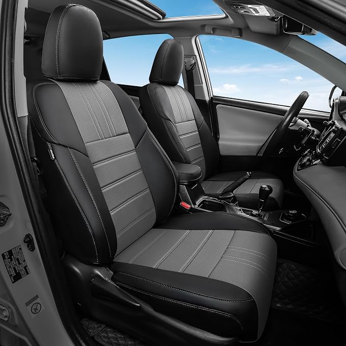 FREESOO RAV4 Seat Covers Full Set Custom Fit for Toyota Rav4 XLE,Platinum, Limited 2013-2018 & SE 2016-2018, Faux Leather Car Seat Cover, Airbag Compatible, Black Gray