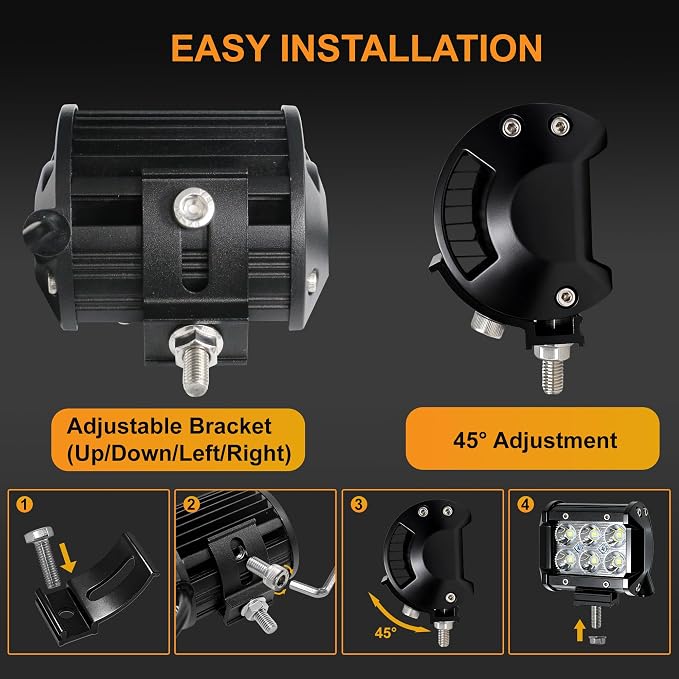 LED Light Bar 2PCS 36W 4 Inch Flood Spot Combo LED Work Light Pods Triple Row Work Driving Lamp with 12 ft Wiring Harness kit - 2 Leads