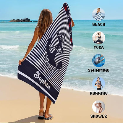 JML Personalized Beach Towel with Name, Custom Anchor Beach Towel, Customized Microfiber Pool Towel, Quick Dry & Absorbent Swim Towel for Adult,Anniversary, Birthday, Summer Holiday,Vacation
