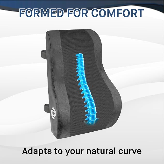 Samsonite Ergonomic Lumbar Support Pillow for Office Chair and Car Seat - Memory Foam Back Support Lumbar Pillow, Premium Cushion Chair Support for Lower Back Pain Relief and Versatile Use (Gray)