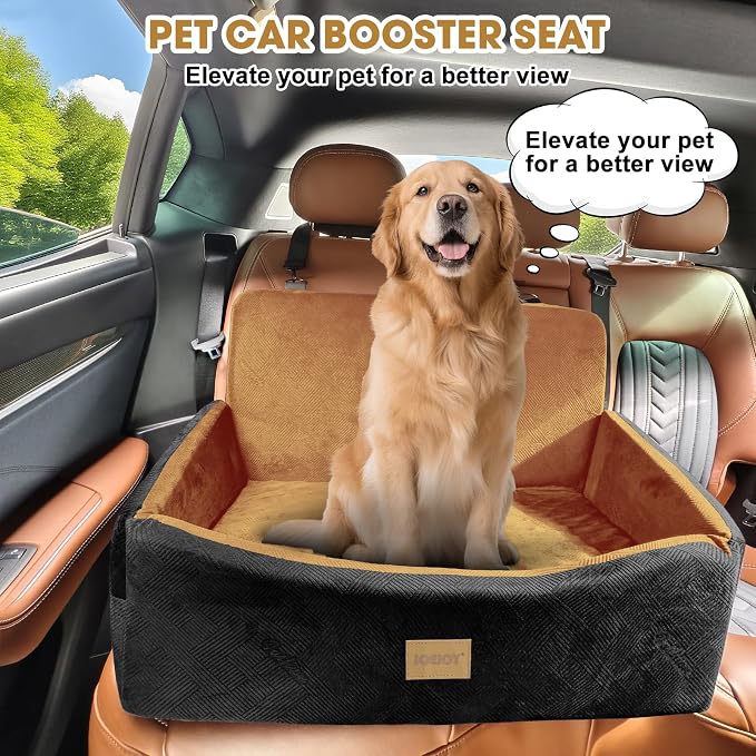 Dog Car Seat for Large Medium Sized Dogs Under 55 lbs, Dog Booster Seat for 2 Small Dogs with Detachable Washable Cover and Cushion, Memory Foam Pet Car Seat with 2 Safety Belts and Storage Pockets