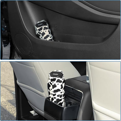 Car Trash Can Portable 3.5" Width 7.9" Height Trash Bin Plastic Black White 1 Pcs