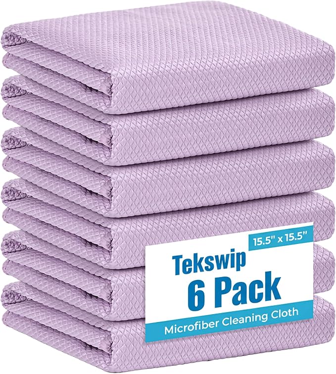 Professional Auto Detailing Microfiber Cloths 6 Pack, 15.5"x15.5" Glass Cleaning Towels for Car Windshield, Window and Interior, Lint Free Streak Free Polishing Rags for High Gloss Shine