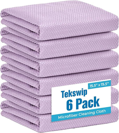 Professional Auto Detailing Microfiber Cloths 6 Pack, 15.5"x15.5" Glass Cleaning Towels for Car Windshield, Window and Interior, Lint Free Streak Free Polishing Rags for High Gloss Shine