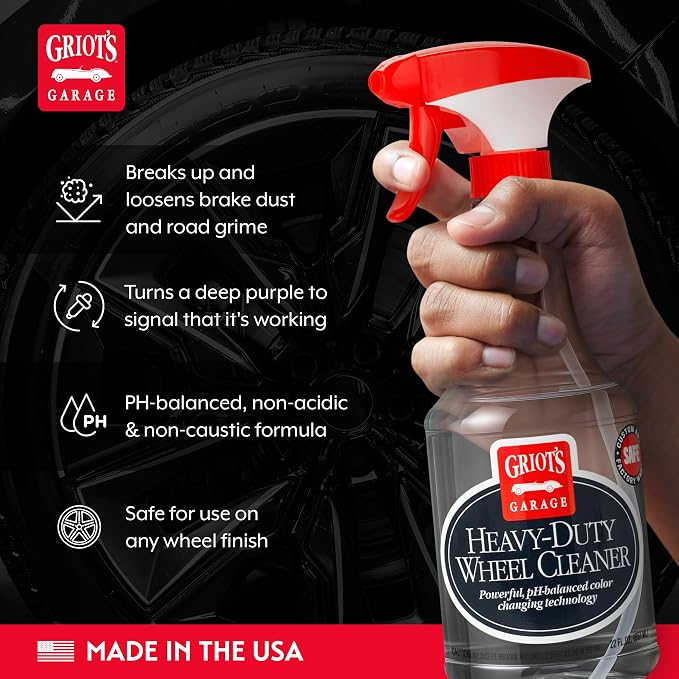 Griot's Garage Heavy-Duty Wheel Cleaner for All Wheel Finishes, Breaks Down and Removes Stubborn Brake Dust and Grime, PH Balanced, Non-Acidic, 10973, 22oz