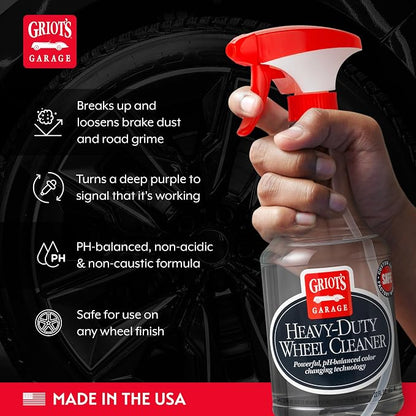 Griot's Garage Heavy-Duty Wheel Cleaner for All Wheel Finishes, Breaks Down and Removes Stubborn Brake Dust and Grime, PH Balanced, Non-Acidic, 10973, 22oz