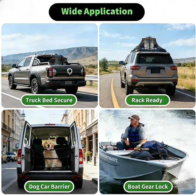 Cargo Net for Pickup Truck Bed, Highly Elastic Truck Bed Net, Suitable for Daily Light Loads of Trucks, 4'x4' Stretches to 7'x7', with 6 Metal Carabiners