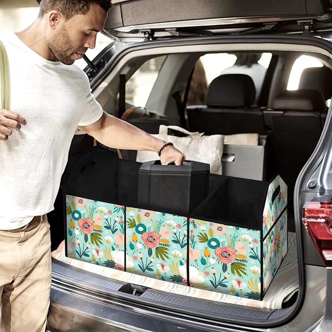Flower Car Trunk Organizer Storage Box Collapsible Non-Slip Automotive Organizer Vehicle Organization