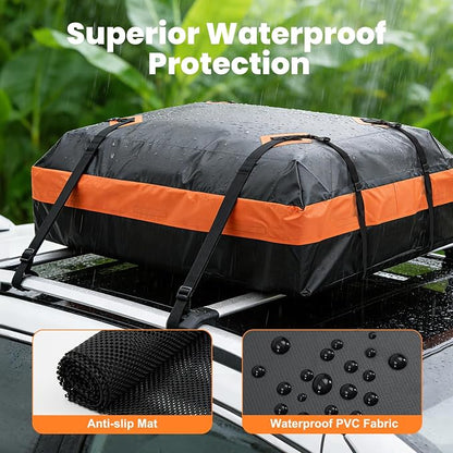 DUMOS Car Rooftop Cargo Carrier 15 Cubic Feet, Car Roof Waterproof PVC Bag, with Anti-Slip Mat, Combination Luggage Lock, Reinforced Straps & Door Hooks, Fit Vehicles with/Without Roof Racks